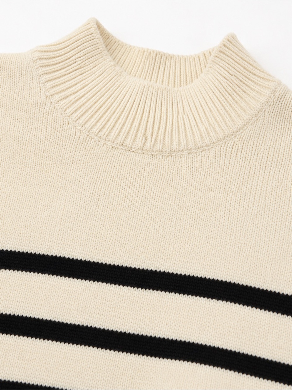 Philosophy Breton Striped Mock Crew Neck Sweater Ivory Black Soft Knit Cozycore - Picture 12 of 16